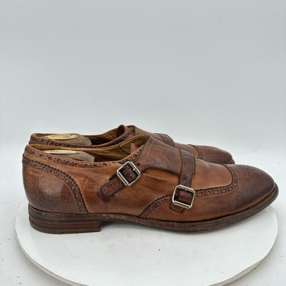 Alexander McQueen Men Size EU 42 US 9 Brown Leather Brogue Double Monk Shoes - Picture 4 of 12